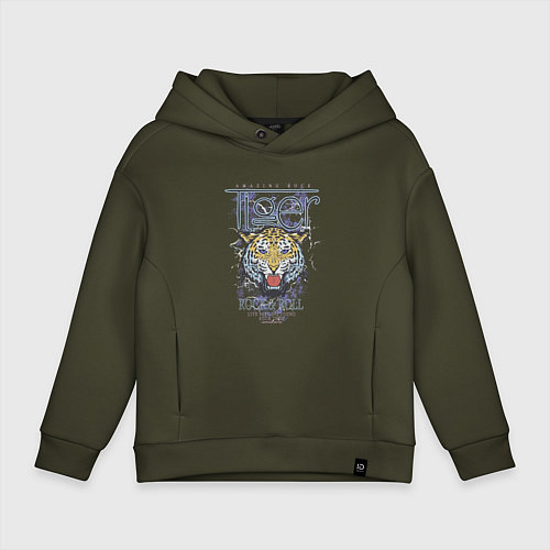 Детское худи оверсайз Тигр и рок н ролл / Хаки – фото 1