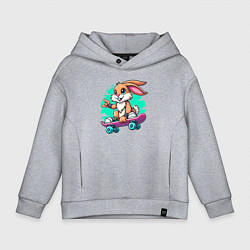 Толстовка оверсайз детская Зайчонок крутой скейтбордист - нейроарт, цвет: меланж