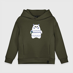 Толстовка оверсайз детская Белый медведь с цветком, цвет: хаки
