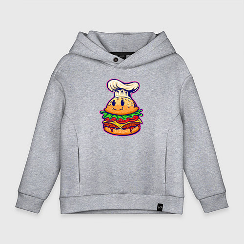 Детское худи оверсайз Бургер повар / Меланж – фото 1