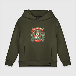 Толстовка оверсайз детская Новогодний снеговик, цвет: хаки