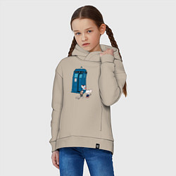 Толстовка оверсайз детская Пинки и Брейн возле тардиса, цвет: миндальный — фото 2