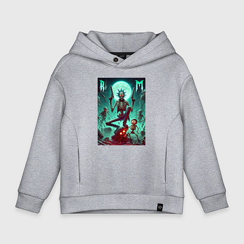 Детское худи оверсайз Скелет Рика с двумя пистолетами и Морти / Меланж – фото 1