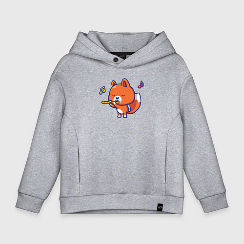 Детское худи оверсайз Лисичка с флейтой / Меланж – фото 1