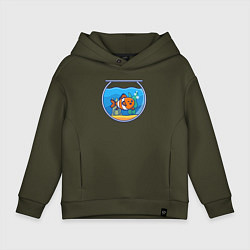 Толстовка оверсайз детская Рыбка в аквариуме, цвет: хаки