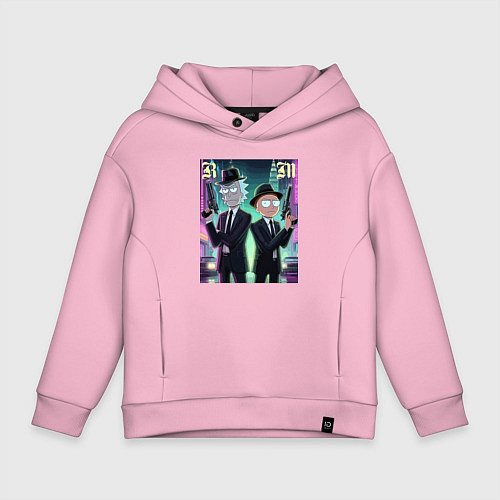 Детское худи оверсайз Рик и Морти крутые гангстеры - нейроарт / Светло-розовый – фото 1