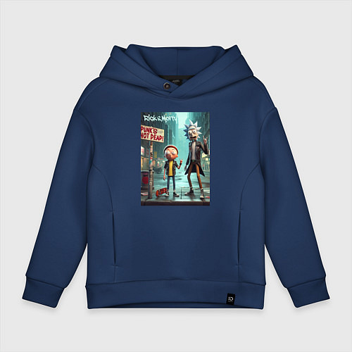 Детское худи оверсайз Рик и Морти - панк жив / Тёмно-синий – фото 1