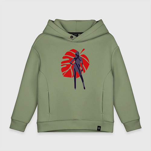 Детское худи оверсайз Девушка на фоне монстеры / Авокадо – фото 1