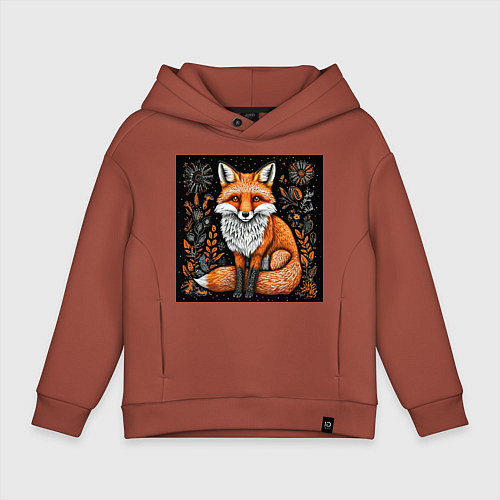 Детское худи оверсайз Лиса в ночном лесу / Кирпичный – фото 1