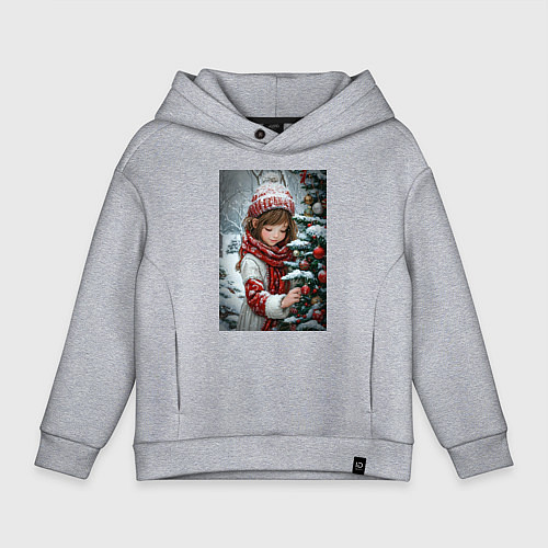 Детское худи оверсайз Ребенок и новогодняя елка / Меланж – фото 1