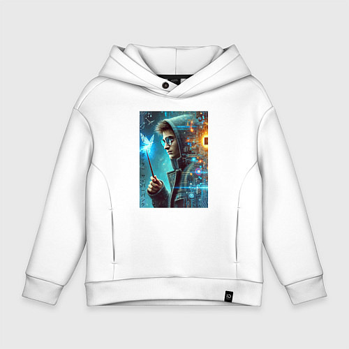 Детское худи оверсайз Гарри Поттер - киберпанк / Белый – фото 1