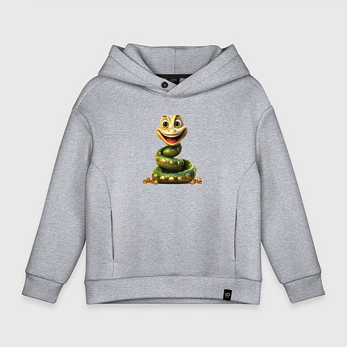 Детское худи оверсайз Зеленая змейка с улыбкой / Меланж – фото 1