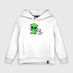 Толстовка оверсайз детская Пришелец и питомец, цвет: белый