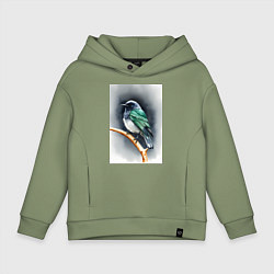 Толстовка оверсайз детская Птичка на ветке, цвет: авокадо