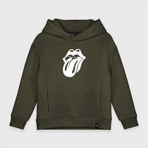 Детское худи оверсайз Rolling Stones - white logo / Хаки – фото 1