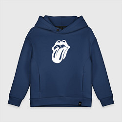 Толстовка оверсайз детская Rolling Stones - white logo, цвет: тёмно-синий