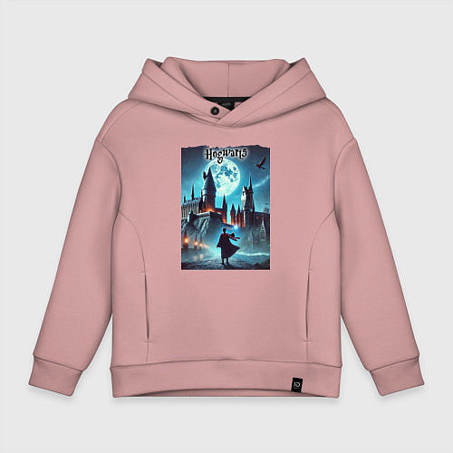 Детское худи оверсайз Nightly Hogwarts - neon glow / Пыльно-розовый – фото 1