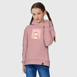 Толстовка оверсайз детская Милый заяц с шарфом, цвет: пыльно-розовый — фото 2