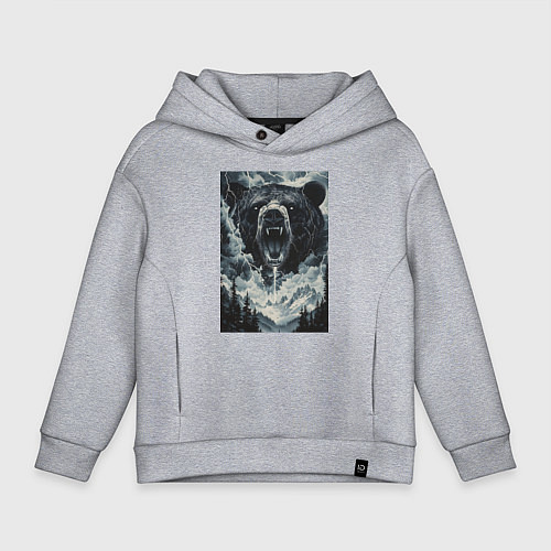 Детское худи оверсайз Медведь с оскаленной пастью / Меланж – фото 1