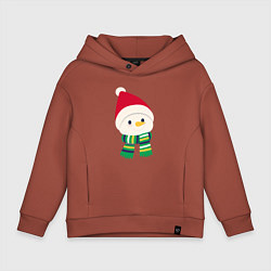 Толстовка оверсайз детская Праздничный снеговик в красной шапочке, цвет: кирпичный