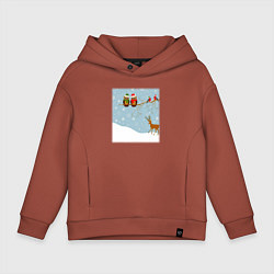 Толстовка оверсайз детская Новогодние птицы на ветке, цвет: кирпичный