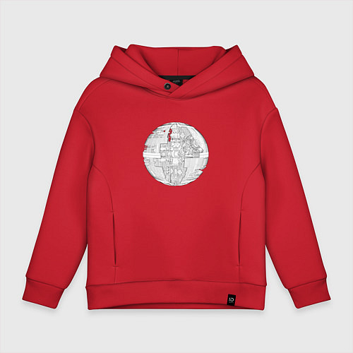 Детское худи оверсайз Звезда смерти чертёж / Красный – фото 1