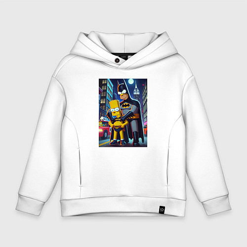 Детское худи оверсайз Batsimpson with son Bart - ai art fantasy / Белый – фото 1