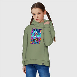 Толстовка оверсайз детская Рик в неоновых очках среди грибов, цвет: авокадо — фото 2