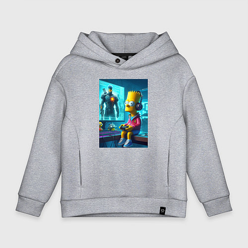 Детское худи оверсайз Bart Simpson is an avid gamer / Меланж – фото 1