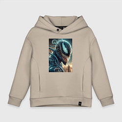 Толстовка оверсайз детская Веном в профиль - нейроарт фантазия, цвет: миндальный