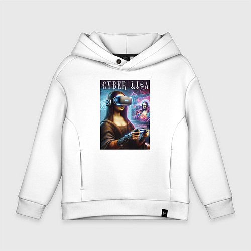 Детское худи оверсайз Mona Lisa on a virtual helmet / Белый – фото 1