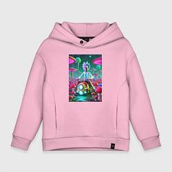 Толстовка оверсайз детская Рик на космическом мотоцикле - нейроарт, цвет: светло-розовый