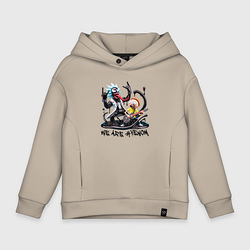 Детское худи оверсайз Рок группа Рика-Венома и Морти / Миндальный – фото 1