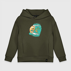 Толстовка оверсайз детская Пришелец серфер, цвет: хаки