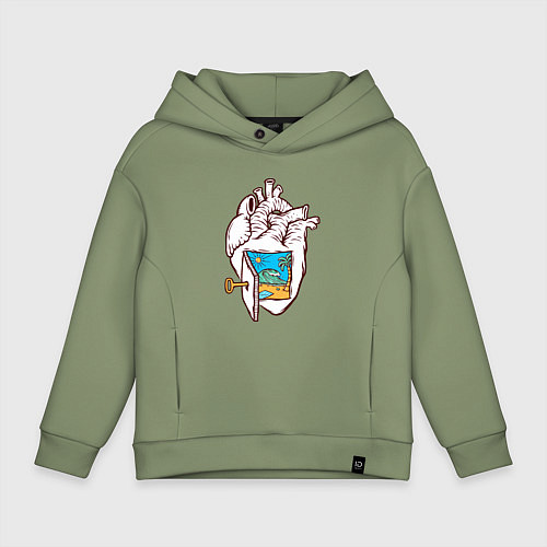 Детское худи оверсайз Лето в сердечке / Авокадо – фото 1