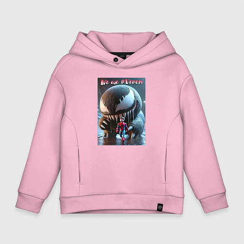 Детское худи оверсайз Мультяшные Веном и человек паук - мем / Светло-розовый – фото 1