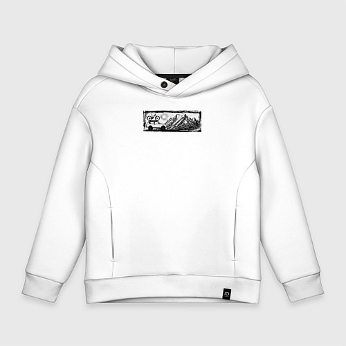 Детское худи оверсайз Внедорожник, велосипед и горы - оффроад / Белый – фото 1