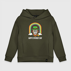 Толстовка оверсайз детская Happy St Patricks day - skull, цвет: хаки