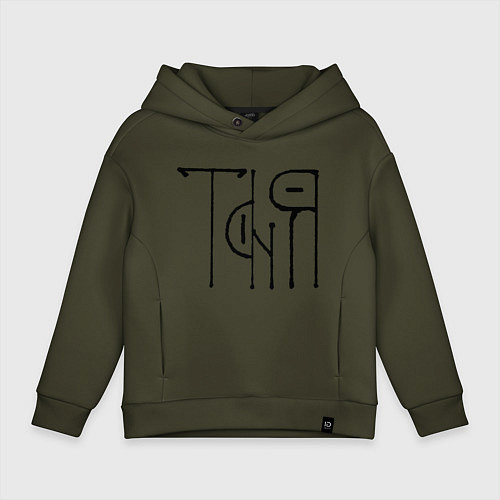 Детское худи оверсайз Таня вязью - чёрная надпись / Хаки – фото 1