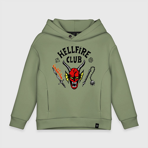 Детское худи оверсайз Stranger things - hellfire club / Авокадо – фото 1