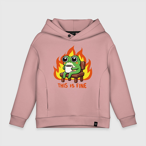 Детское худи оверсайз Frog - this is fine / Пыльно-розовый – фото 1