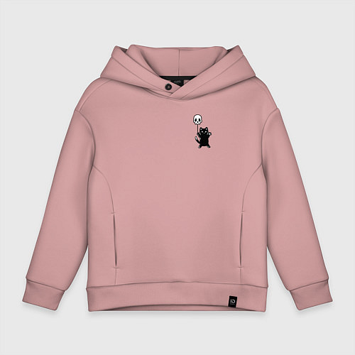 Детское худи оверсайз Черный кот с шариком / Пыльно-розовый – фото 1