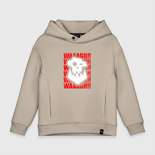 Детское худи оверсайз Waaagh warhammer - белый / Миндальный – фото 1