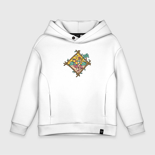 Детское худи оверсайз Девушка и фламинго / Белый – фото 1