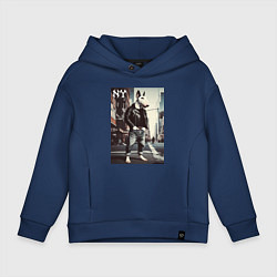 Толстовка оверсайз детская Dude bull terrier is a New Yorker, цвет: тёмно-синий