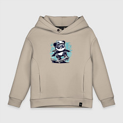 Толстовка оверсайз детская Панда - крутой скейтбордист, цвет: миндальный