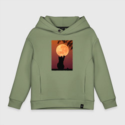 Толстовка оверсайз детская Кот трогает луну, цвет: авокадо