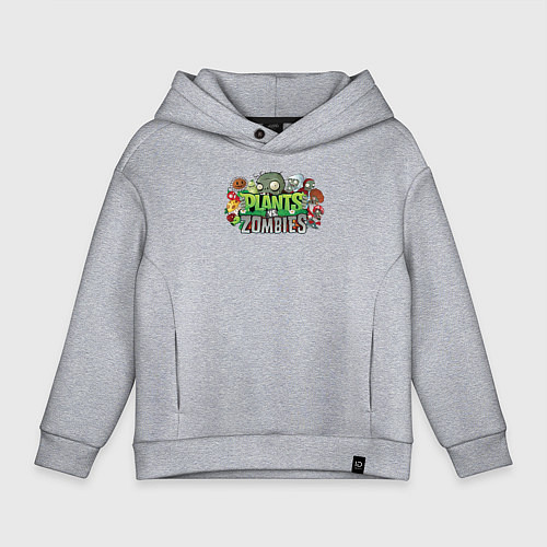 Детское худи оверсайз Зомби и растения / Меланж – фото 1