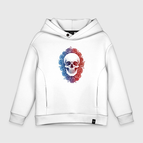 Детское худи оверсайз Череп и сине-красные розы / Белый – фото 1
