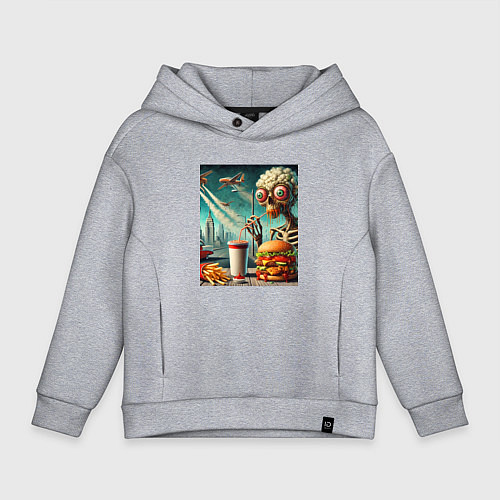Детское худи оверсайз The negative effects of eating fast food / Меланж – фото 1